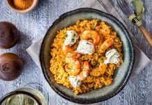 Ριζότο με γαρίδες, τοματίνια, φέτα και «Ψηλές Κορφές»